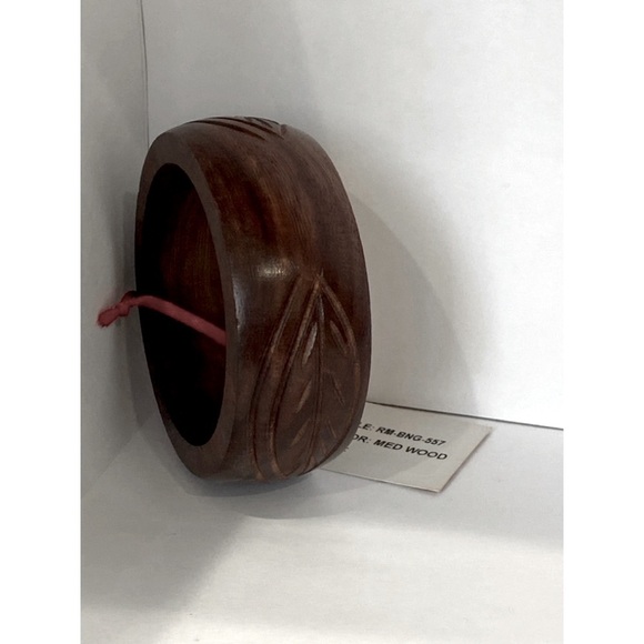 Sir Alistair Rae Wooden Handcarved Bangle Bracelet Brown NWT - leaf pattern - Picture 5 of 5